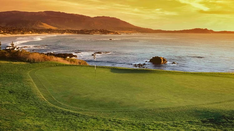 Pebble Beach golf course at sunset