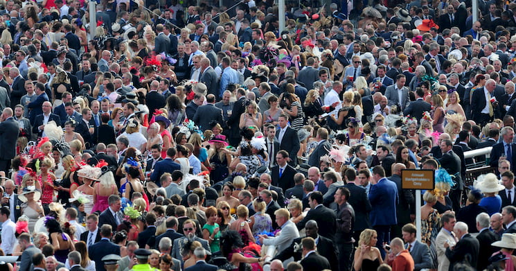 Crowds of people at St Leger Festival on Ladies Day