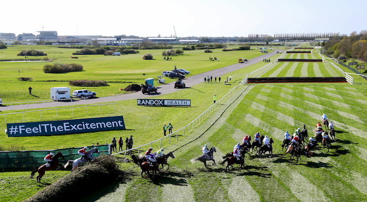 Horses racing at Ladies Day of the Grand National Festival
