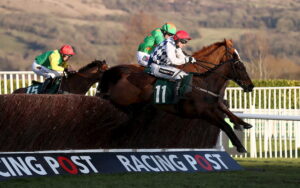 Patrick Mullins riding to victory in the National Hunt Steeple Chase Challenge Cup
