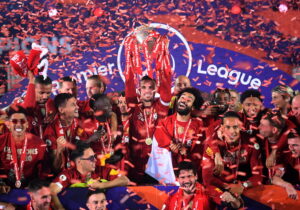 Liverpool players celebrate their victory in the 2019-20 Premier League