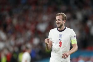 England captain Harry Kane celebrates England's Euro 2020 win against Denmark.