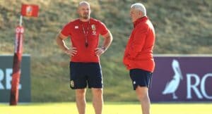 Warren Gatland (R) leads the Lions for a third successive time.