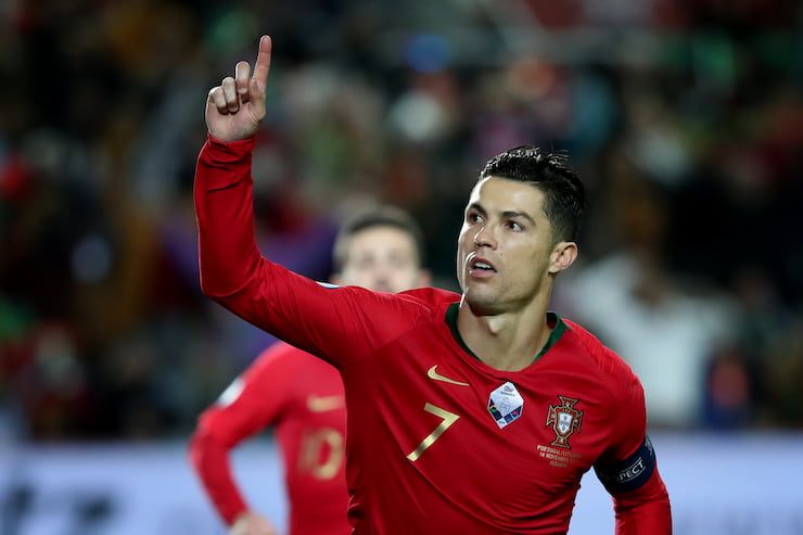 Cristiano Ronaldo celebrates scoring for Portugal.