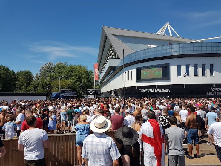 Bristol City football fans outside the stadium.