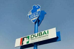 Sign for the Race to Dubai golf world championship.