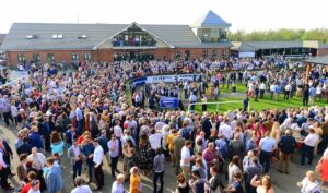 Crowds at the winners enclosure after the Irish Grand National at Fairyhouse.