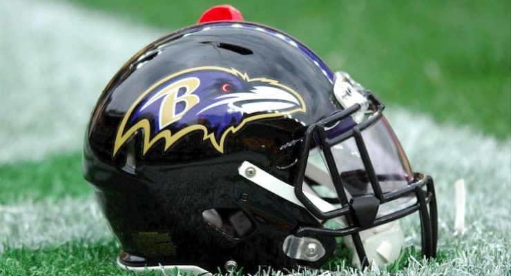 Baltimore Ravens NFL helmet on the sideline