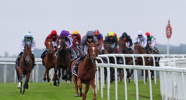 Horses racing at the Epsom Derby in 2020