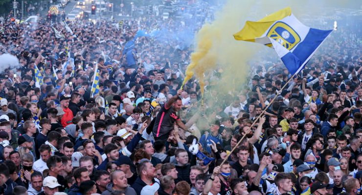 Leeds United crowd celebrates promotion