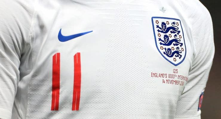 Close-up of Marcus Rashford's England shirt