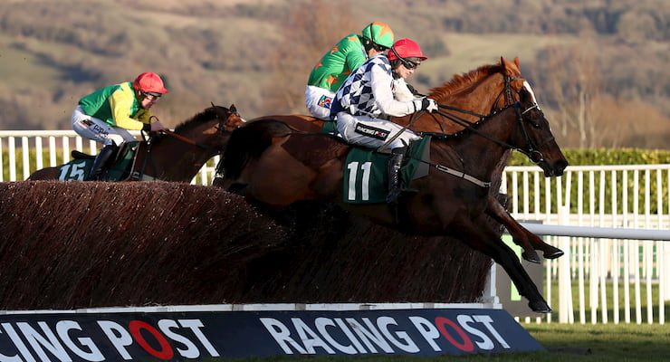 Patrick Mullins riding to victory in the National Hunt Steeple Chase Challenge Cup