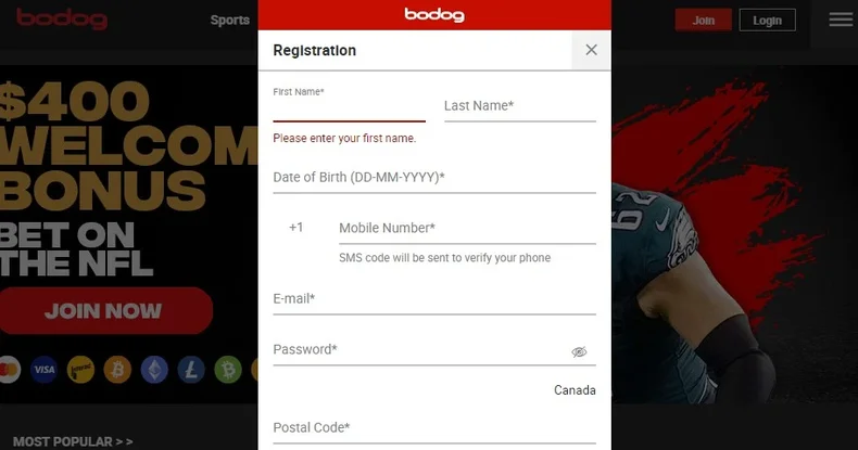 Bodog registration